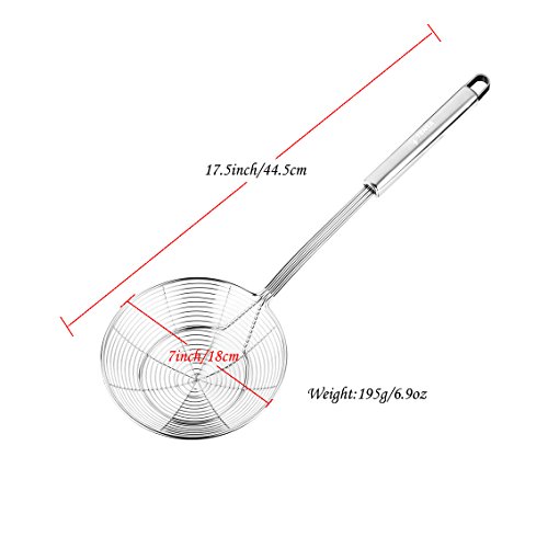 Tenta Kitchen Stainless Steel Spider Strainer Wire Strainer Skimmer Colander, Stainless steel Handle with hook (7 inch 1pc)