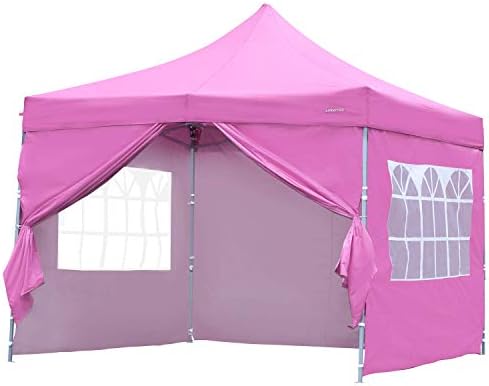 Outdoor Basic 10x10 Ft Pop up Canopy Tent Instant Folding Shelter with 4 Removable Sidewalls for Tailgating Party (Pink)