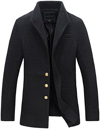 Wintie Men's Wool Blend Single Breasted Peacoat Trench Coat Shawl Collar Warm Jacket BL 3XL