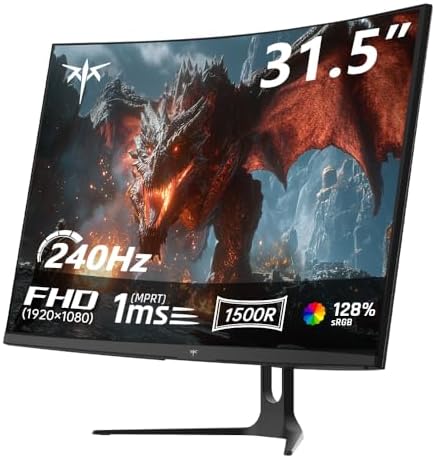 Monitor Gaming Curvo 32 Pollici 240Hz | FHD | 1ms MPRT | Pannello VA 1500R | HDR | Contrasto 5000:1 | AMD FreeSync, Flicker-Free | sRGB 128% Ampia Gamma Cromatica | HDMI 2.0/DP 1.4 | VESA | H32C5