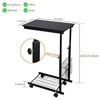 Cocoarm Sofa Side Table, Couch Table for Coffee Laptop, Height Adjustable Bed Side Table with Rolling Casters, Slides Up to Sofa/Chair/Recliner- Keep Snacks, Drinks Books & Phone (Black)