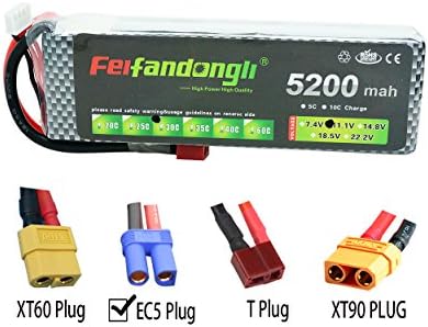 Feifandongli Rc Lipo Battery Pack 11.1V 3S 5200mah 30C EC5 Plug Connector For DJI F450 Quadcopter RC Airplane RC Helicopter RC Car RC Truck RC Boat Remote Control Drone FPV and Hobby DIY Parts
