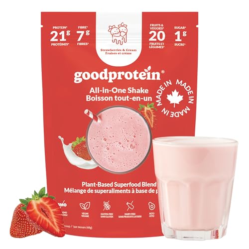 Good Protein Vegan Plant-based Protein Powder 100% Natural, Non-GMO, Dairy-free, Gluten-free, Soy-free, No Added Sugar and Nothing Artificial. Strawberries & Cream All-in-One Shake 440 grams