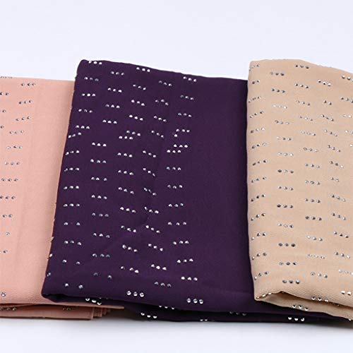 MEIYIN Muslim Women Hijab Silver Hot Drill Beaded Head Cover Scarf Chiffon Shawl Wraps