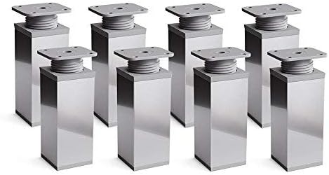 Furniture Legs, Pack of 8, Height Adjustable | Angular Profile: 40 x 40 mm | Design: Chrome | Sossai® MFV1-CH | Height: 60 mm +20 mm | High Quality Wood Screws Included