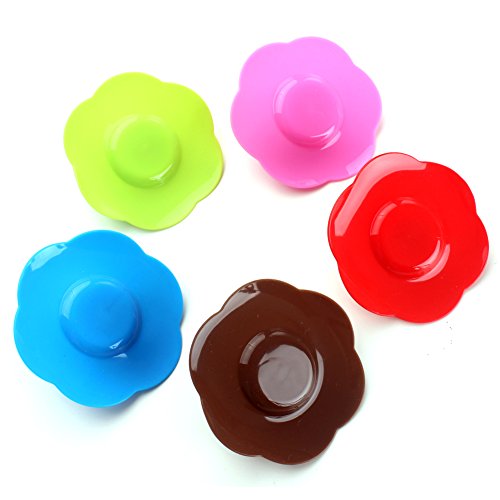 Z Zicome Set of 5 Silicone Cup Lids Mug Covers with Heart Shape Spoon Stirrer Holder for Cup Size within 4.1 inch/10.5cm
