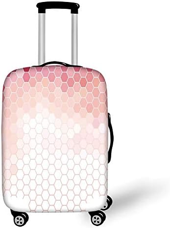 Travel Luggage Cover Suitcase Protector,Light Pink,Hexagon Forms Linked Abstract Beehive Gradient Toned Creative Image Decorative,Coral Peach Hot Pink，for TravelS 19x27.5Inch