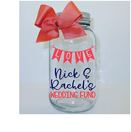 Love Banner Wedding Fund Personalized Mason Jar Bank - Coin Slot Lid - Available in 3 Sizes