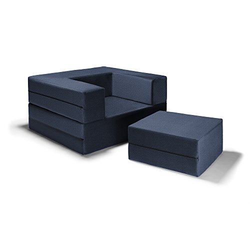 Jaxx Zipline Convertible Sleeper Futon Chair & Ottoman with Machine-Washable Cover, Marine