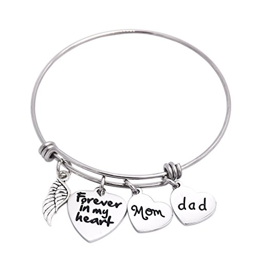 In Memory Of Dad Mom Memorial Jewelry Dad Mom Parent Loss Bracelet Stainless Steel (White)