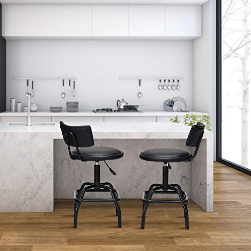 Costway Hydraulic Stool, Comfortable Adjustable Heavy Duty Steel Frame Armless Bistro Pub, 360-degree Swivel Black Chair with Footrest and Modern PU Leather Cushion and Backrest for Home, Bar and Shop