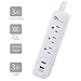 ON Smart 3 AC Outlets Surge Protector 2 USB Power Strip 2.4A Max Output- 300J Surge Protection- 3 Ft ETL Power Cord- White
