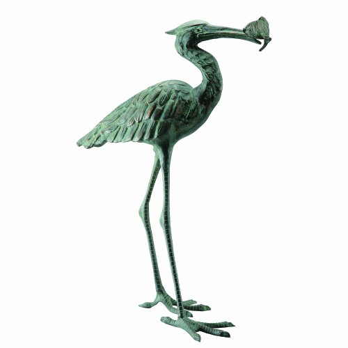 SPI Home 50606 Garden Single Crane Eating Fish Sculpture
