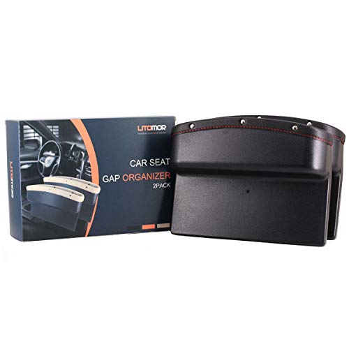 image for Litomor Car Seat Pockets PU Leather Car Console Side Organizer Seat Ga