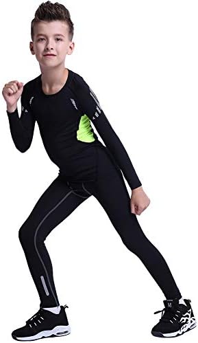 Tesuwel Boys Girls Athlectic Compression Shirts and Pants Base Layer Thermal Underwear Set Running Tights Leggings 2 Pcs