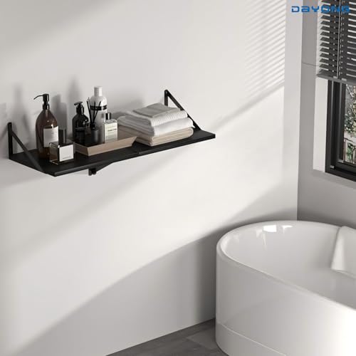 DAYONG Deep Wall Mounted Floating Shelf, 16W x 12D Rustic Wood Floating Shelves with Metal Brackets, Set of 2 Hanging Shelf for Kitchen, Living Room, Bathroom and Bedroom Decor (Black)