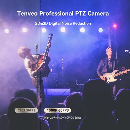 Tenveo PTZ Camera with Auto Tracking AI NDI/SDI/HDMI/USB3.0/RJ45 PoE Optical Zoom 12X 1080P 60FPS IP Live Streaming Camera for Big Church Events and Live Streaming