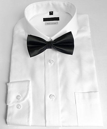 Wheebo Men's Tuxedo Bowtie Adjustable Solid Color Satin Bow Tie (Black)