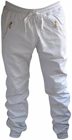 Leather Scan Men's White Real Soft Leather Trousers Sweat Track Pant Jogging Bottom Pant- Waist size-38