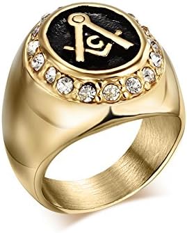 Cheo Rish 18k Gold Plating Freemason Rings with Czech Diamond