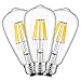 CRLight 8W LED Edison Bulb 4000K Daylight White 800LM Dimmable, 80W Incandescent Equivalent, Replace 16W Compact Fluorescent CFL Bulbs, E26 Base Vintage ST64 Clear Glass LED Filament Bulbs, 3 Pack