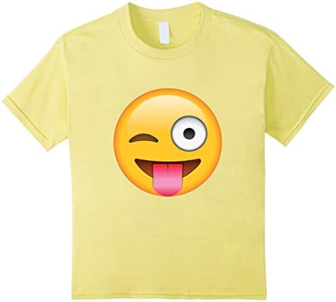 unisex-child Sticking Tongue Out Wink Face Emoji T Shirt 12 Lemon