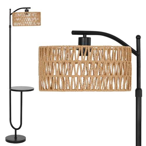 LuminexDesigns Floor Lamp Rattan with Table Adjustable Height 152~176CM