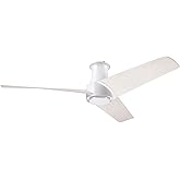 Ambit Flush DC 56" Matte White Hugger Ceiling Fan with Whitewash Color Blades and Handheld Remote and Wall Control Combo