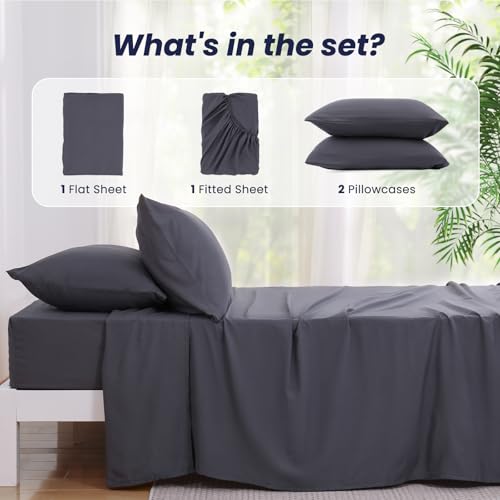Elegear 80g Dark Grey US Size Microfiber Full Sheet Set 4 Piece,Deep Pocket Sheets,Easy Care Full Size,Deep Pocket Cooling Bed Sheet Set, with1 Fitted Sheet, 1 Flat Sheet and 2 Pillowcases,King