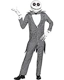 amscan The Nightmare Before Christmas Jack Skellington Pinstripe Halloween Costume for Men, Standard, with Accessories Black, White