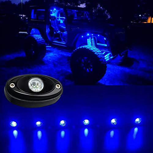 6 Pods LED Rock Light Kit Blue Light Lamp for Jeep Car UTV ATV SUV RZR Off Road Ranger Pioneer Wheeler Truck Trail bed lighting Boat underglow lights Waterproof