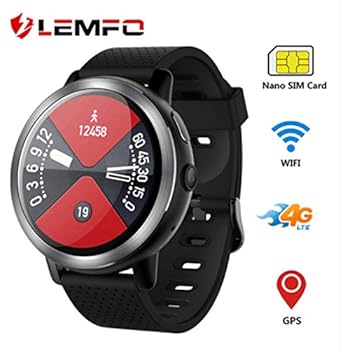 LEMFO. LEM8 Smart Watch, Android 7.1.1 4G LTE, 2MP Camera of Watch Phone, MT6739,2GB + 16GB, 580Mah Battery Bluetooth/GPS/Heart Rate Monitor for Man Woman ...