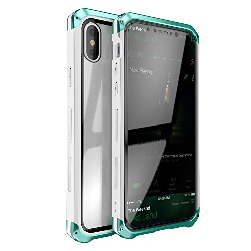 iPhone X Case, iPhone XS Case, Metal Drop Protection Anti-Scratch Tempered Glass Back Cover with Glass Screen Protector Compatible for Apple iPhone X/iPhone10, iPhone XS - Mint green