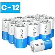 VONIKO Ultra Alkaline 12 C Batteries 12 Pack â€“ Size C Batteries Pack â€“ 10 Year Shelf Life & 6-9 Times The Power As Carbon Batteries | 12 Pack C Batteries 1.5 Volt â€“ C Batteries
