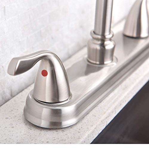 Hotis Commercial Stainless Steel Lead-Free Two Lever Two Hole Gooseneck High Arc Two Handle Kitchen Sink Faucet, Brushed Nickel Kitchen Faucet