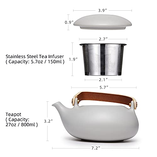 ZENS Ceramic Teapot with Infuser, Bentwood Handle Japanese Loose Leaf