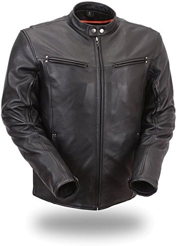 Mens Sleek Vented Leather Jacket, Black Size L