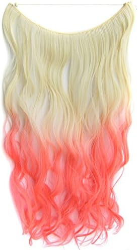 Flip In Wavy Curly Ombre Dip Dye Synthetic Hair Extension Secret Miracle Heat Resistance Hair Wire Hair Pieces No Clip for Cosplay Women 50g 22inch 1PC Golden &amp;Pink