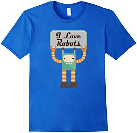 Mens Robotics T-shirt I Love Robots Vintage Retro Gift Tee Large Royal Blue