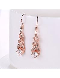 Pendientes de gota de oro rosa de 14 K con circonita cúbica infinita para mujer, orejas sensibles, cristales de circonita cúbica, boda