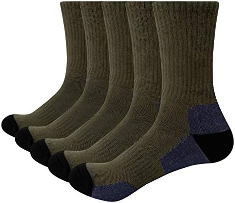 Yuedgeメンズ靴下 通気性 クッション コットン クルー靴下 トレーニング 登山 トレッキング ゴルフ スポーツソックス 冬の暖かいソックス 5足組