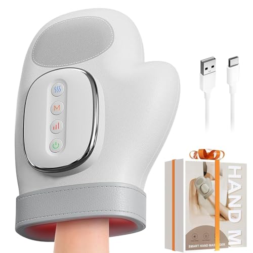 Smart Hand Massager with Heat Compression Relief, for Arthritis & Carpal Tunnel Relief, Cordless Portable Therapy Glove, Electric Shiatsu Wrist/Finger/Palm Massager