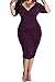 POSESHE Womens Plus Size Deep V Neck Wrap Ruched Waisted Bodycon Dress Purple 4X-Large