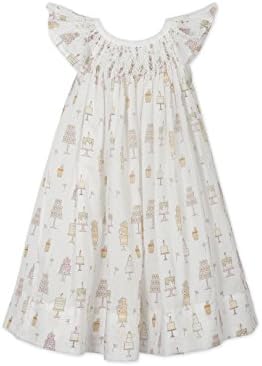 Feather Baby Girls Clothes Pima Cotton Hand-Smocked Angel Sleeve Woven Dress and Bloomer Set