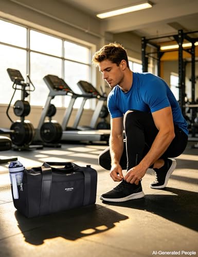 Sports Bag Men and Women for Adults, with Shoe Rack and Wet Pocket – Waterproof Duffle Bag for Fitness, Swimming and Travel (Black, 49 x 20 x 25 cm/25L)