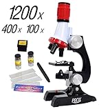 Science Kits for Kids Microscope Beginner Microscope Kit LED 100X, 400x, and 1200x Magnification Kids Science Toys,red