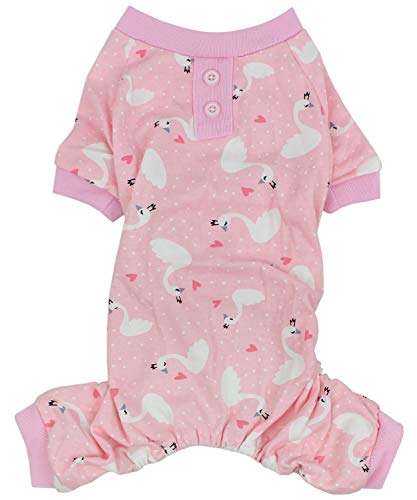 Parisian Pet Dog Pajamas - Cute Cat/Dog Onesie Size XS - Pink Swan - Ideal Everyday Outfit for Female Dogs and Female