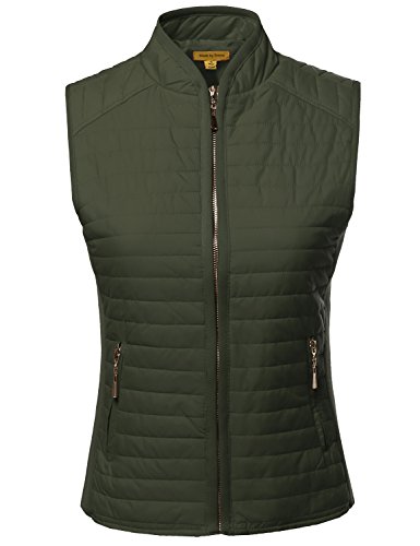 Solid Basic Quilted Vest W/ Side Rib Panel Details Olive L Size