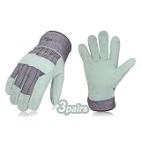 Vgo 3Pairs Cow Split Leather Men's Work Gloves with Safety Cuff (Size L,Plaid,CB3501)