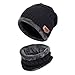 Malaxlx Kids Black Winter Beanie Hat and Scarf Set Fleece Lined Knit Cozy Skull Cap and Neck Warmer
